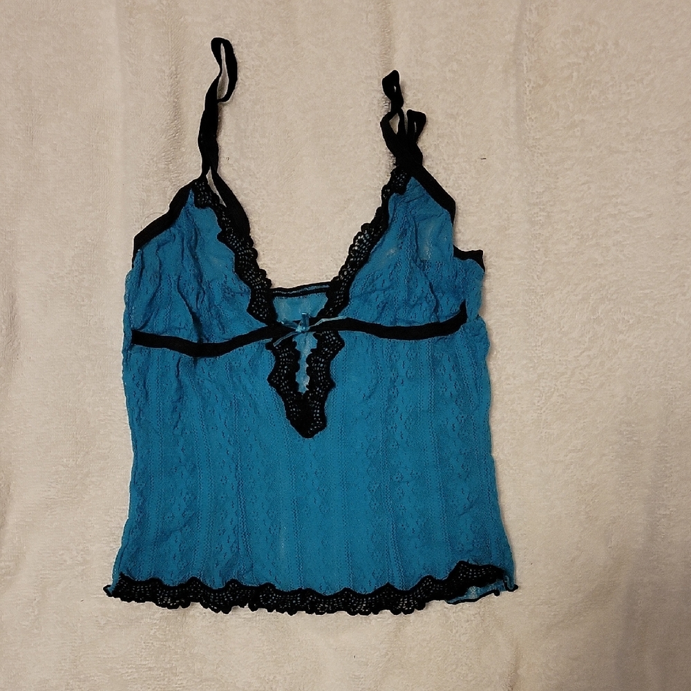 Blue Lace Camisole with Black Trim